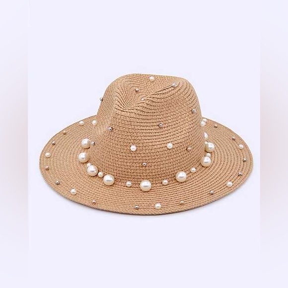 Western Pearl Cowboy Fedora Wide Brim Straw Floppy Hat - Picture 3 of 6